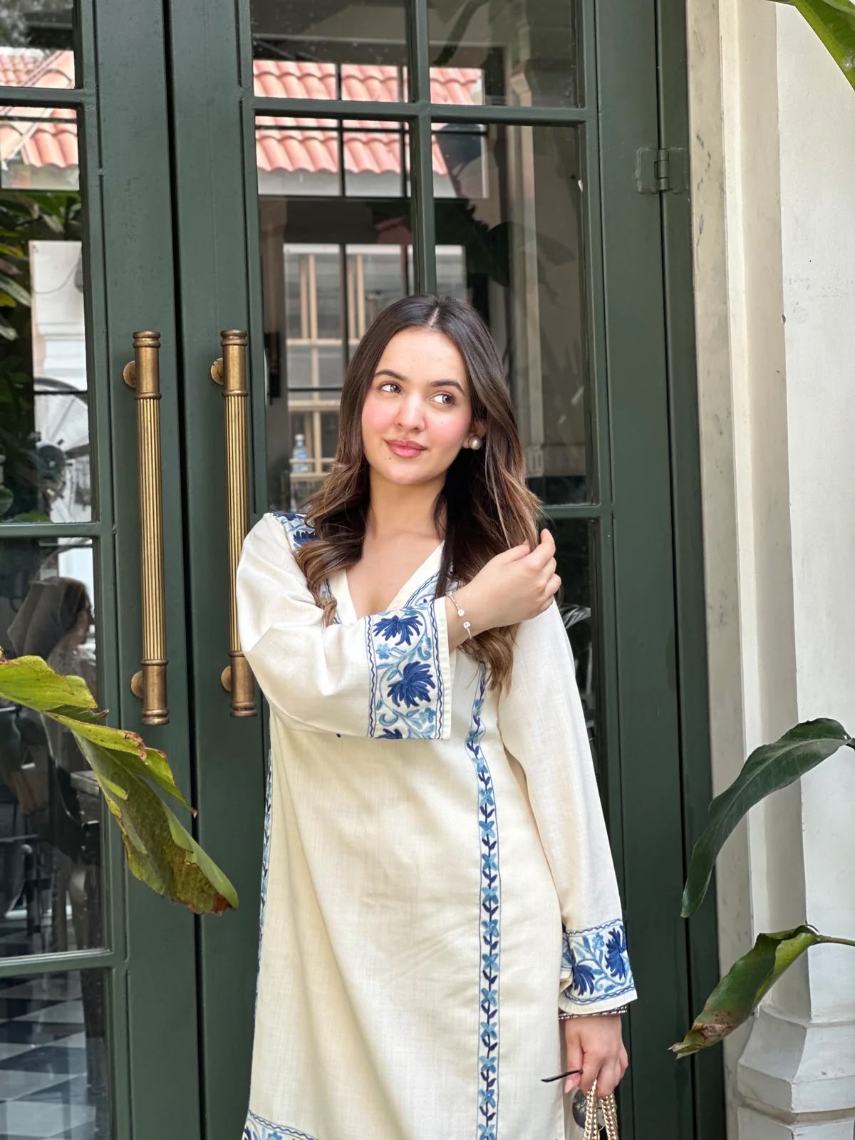 White Blue Floral Embroidered Kurta Pant Set
