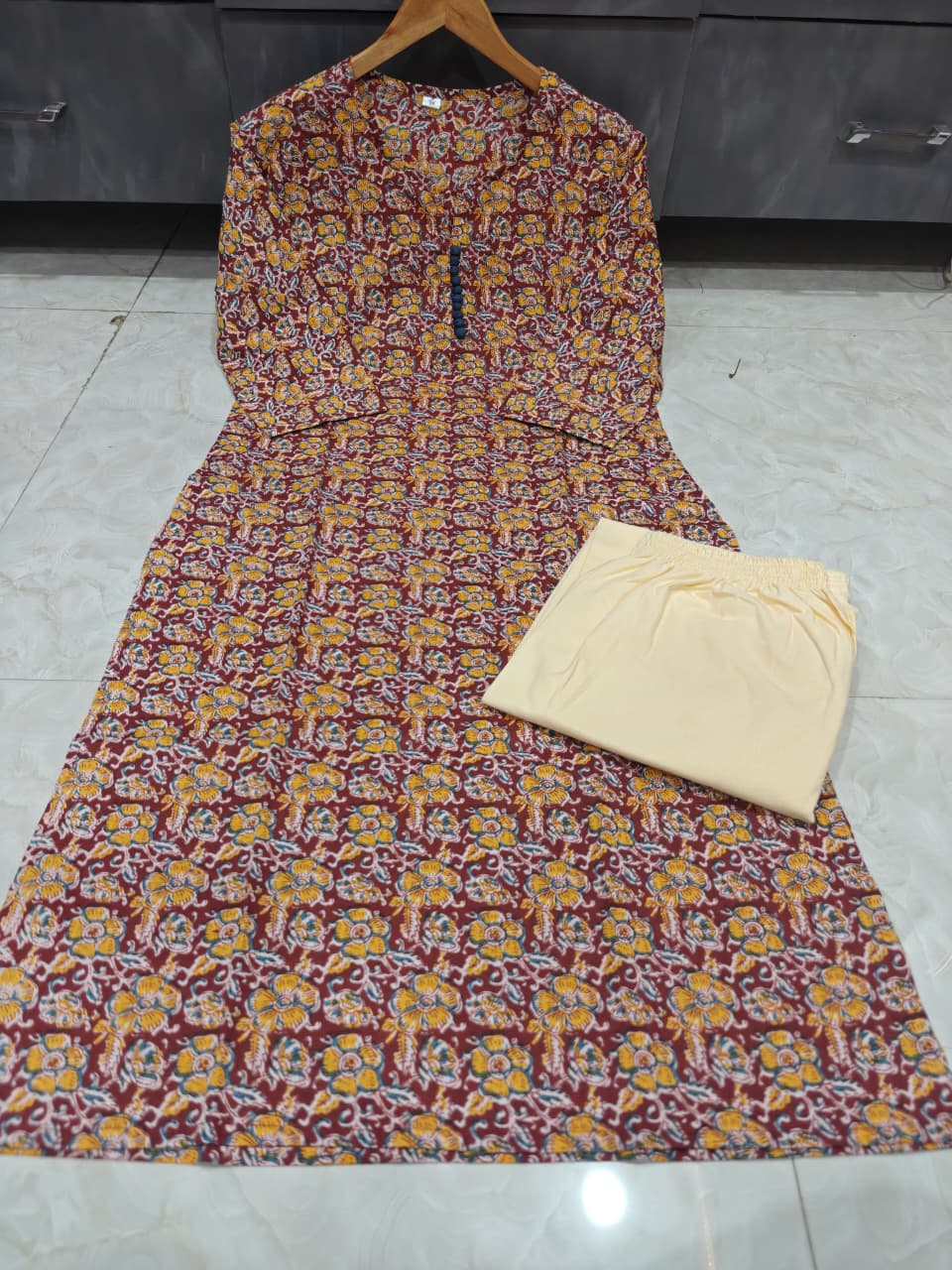 Brown Floral Printed Kurta Pant Dupatta Set for Women