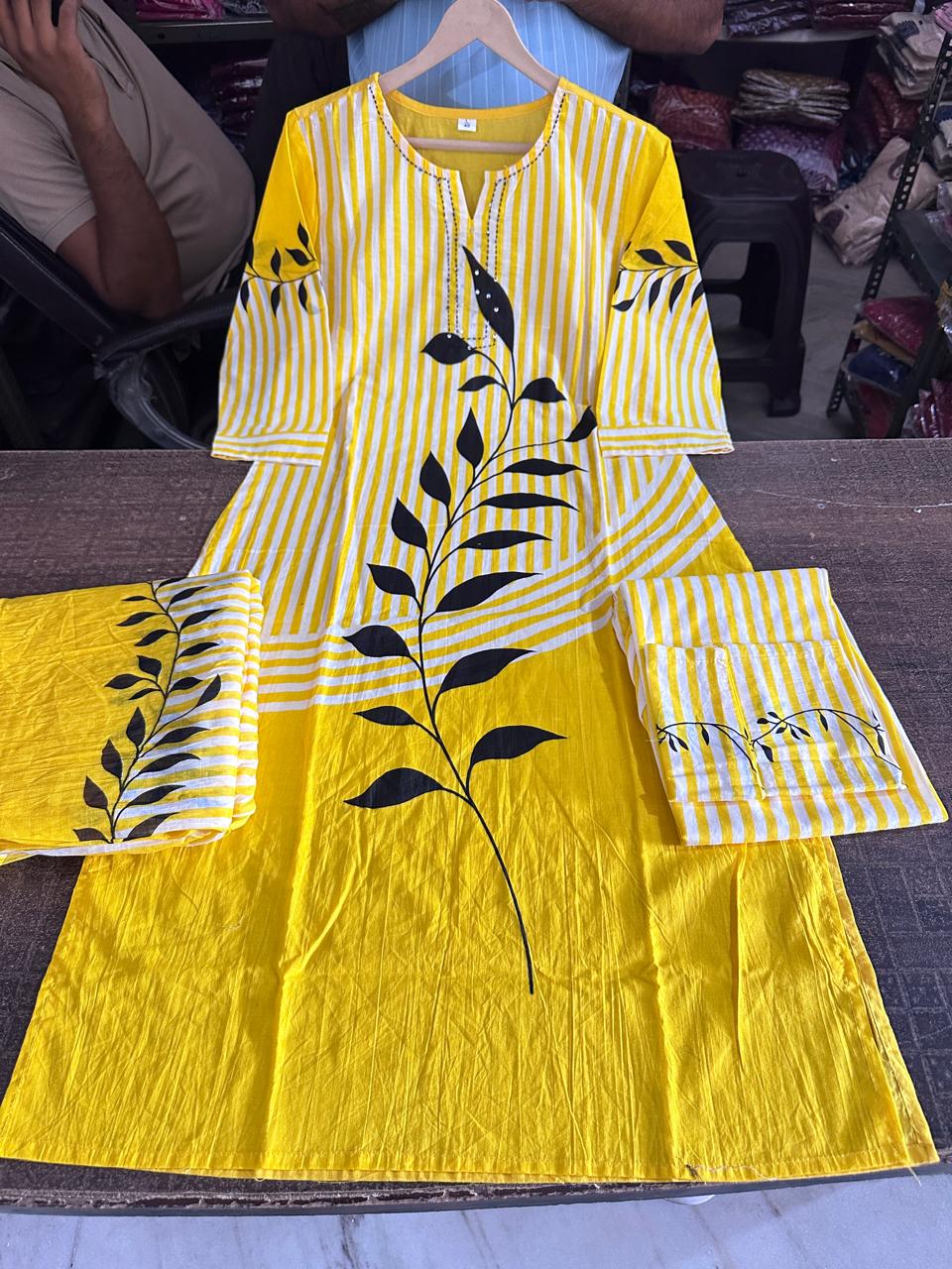 Mustard Yellow Printed Kurta Palazzo Dupatta Set for Women