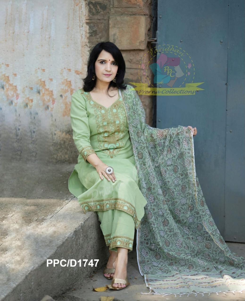 Pista Green Embroidered Kurta Pant Dupatta Set for Women
