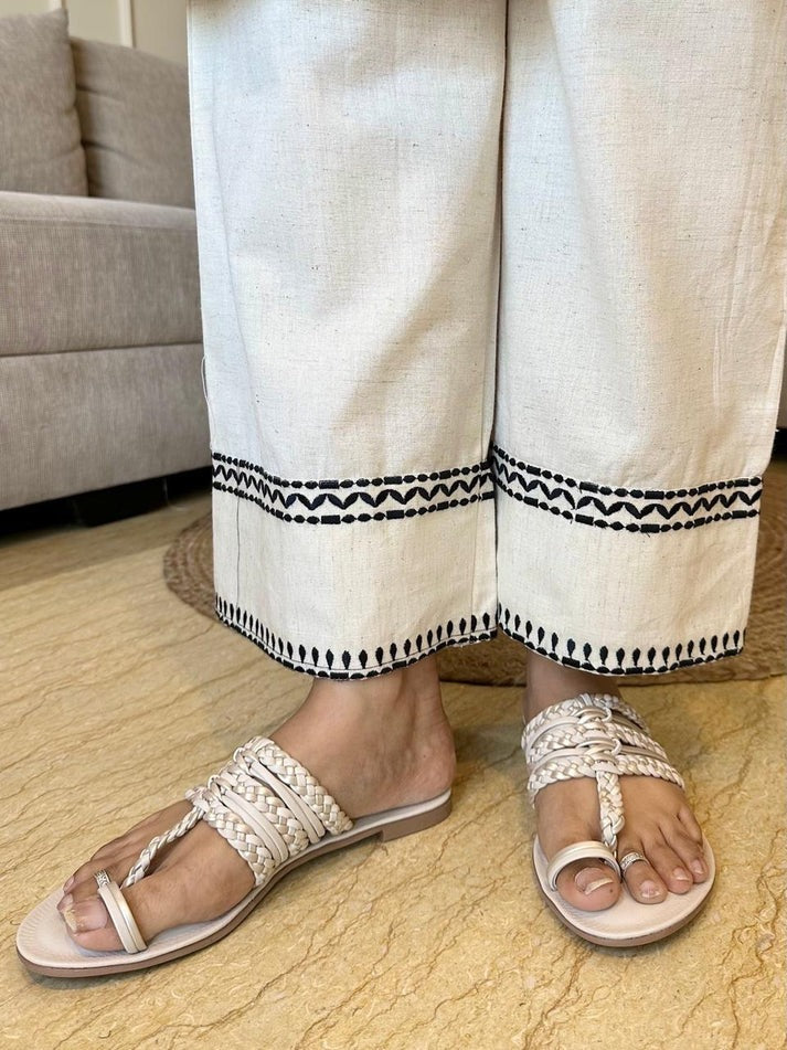 Elegant Off-White Kurti With Black Thread Embroidery